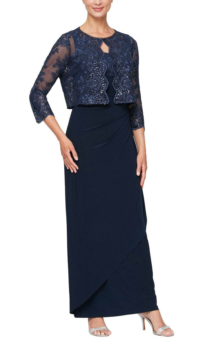 Alex Evenings 81171194 - Sheath Dress with Embroidered Bolero Special Occasion Dress 4 / Navy