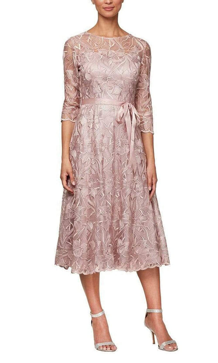 Alex Evenings - 8117835 Quarter Sleeves Embroidered A-Line Dress Mother of the Bride Dresess 4 / Rose