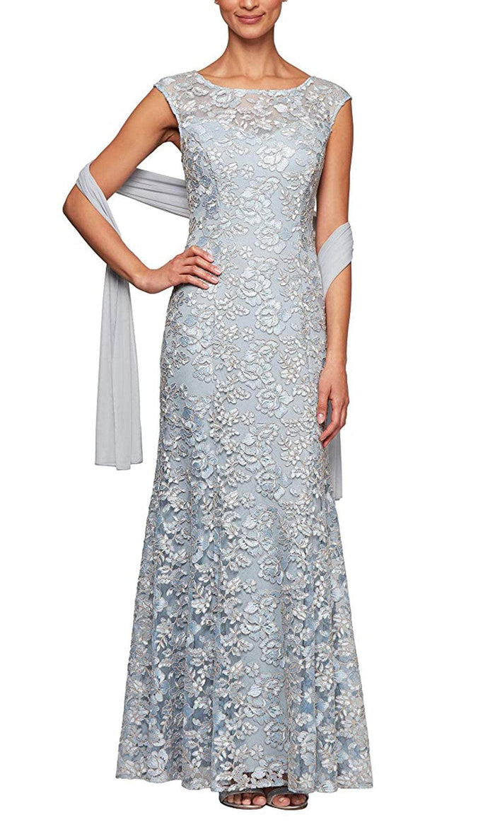 Alex Evenings 8117912 - Floral Embroidered Lace A-line Full Gown Prom Dresses 2 / Light Blue
