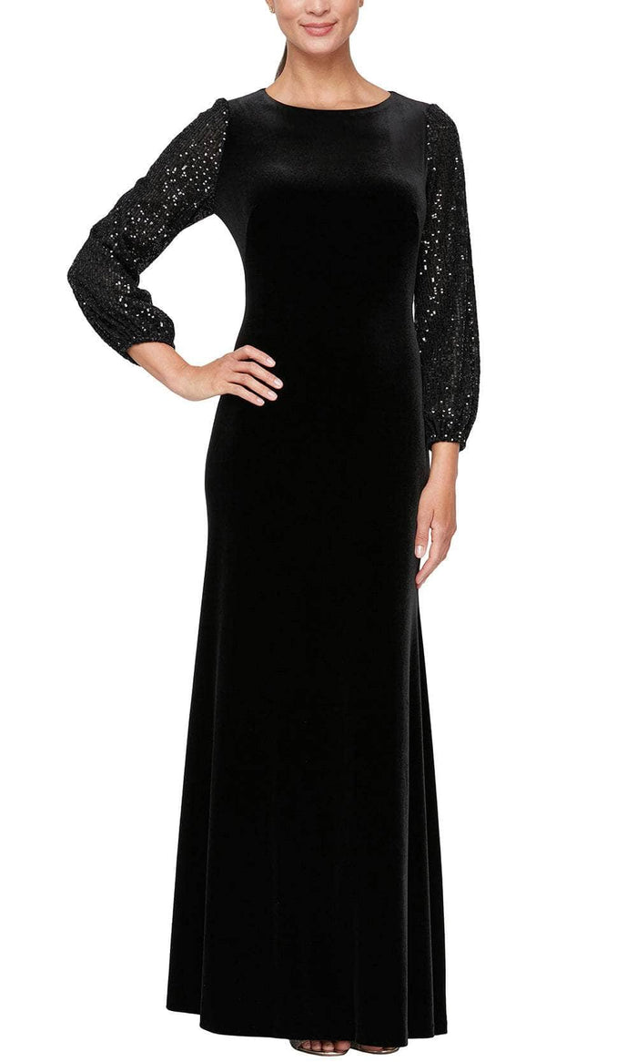 Alex Evenings 81919041 - Sequin Bishop Sleeve Evening Dress Special Occasion Dress 4 / Black