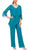 Alex Evenings - 8192004 Frilled Top Chiffon Pantsuit Special Occasion Dress 2 / Teal