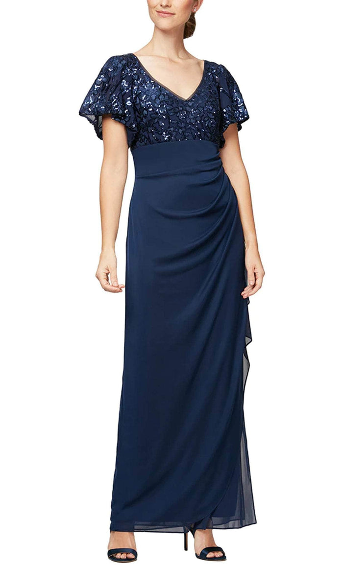 Alex Evenings 8196771 - Sequined Column Full Length Formal Gown Mother of the Bride Dresses 2 / Navy