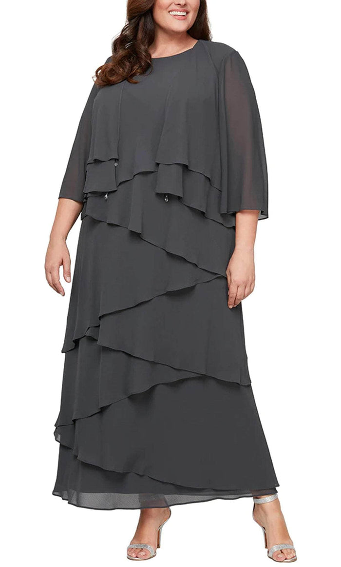 Alex Evenings 8492001 - Two Piece Diagonally Layered Dress Mother of the Bride Dresses 14W / Charcoal