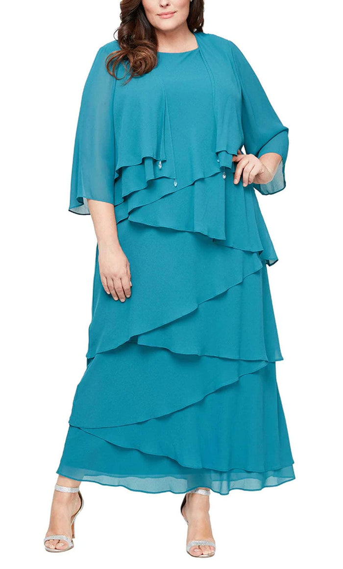 Alex Evenings 8492001 - Two Piece Diagonally Layered Dress Mother of the Bride Dresses 14W / Teal