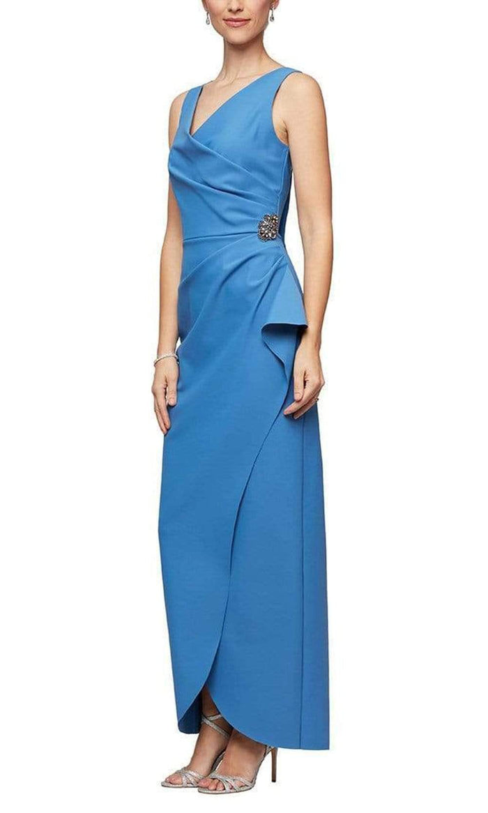 Alex Evenings - Draped Brooch Ornate Dress 134200 - 1 pc Sky Blue In Size 8 Available CCSALE 8 / Sky Blue