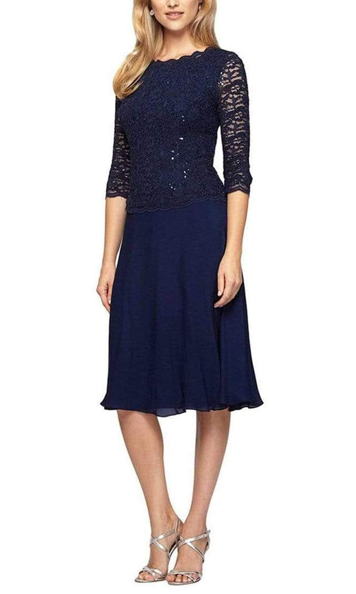 Alex Evenings - Jewel Lace Embellished Two Piece Chiffon Dress 1121796 CCSALE 10 / Navy