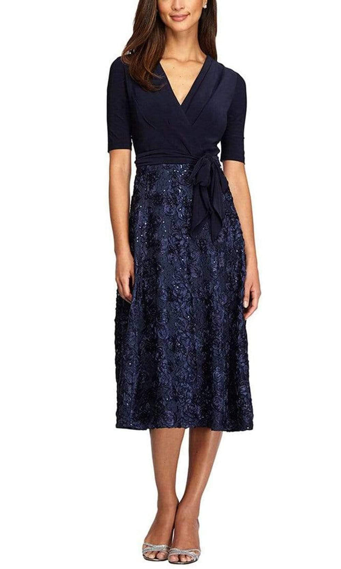 Alex Evenings - Sequined Lace A-line Dress 1121465 - 1 pc Navy In Size 6 Available CCSALE 6 / Navy