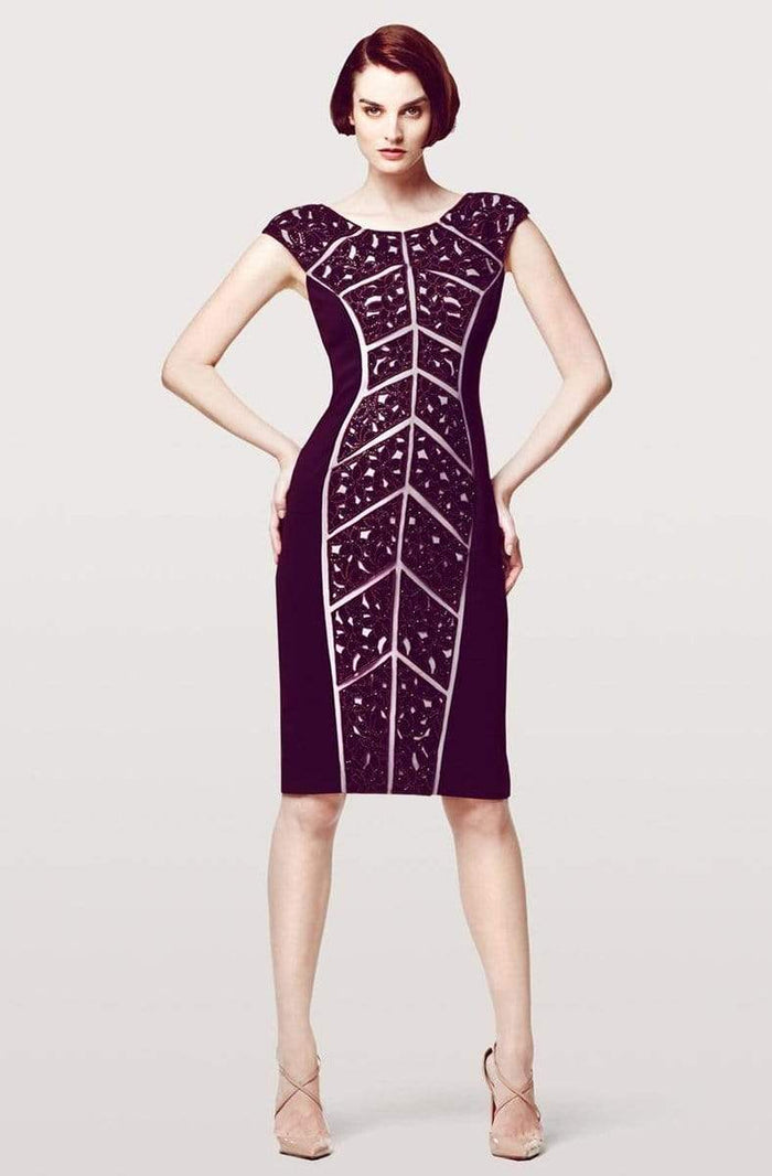 Alexander by Daymor - 157 Shining Sequined Cutout Bodycon Dress Mother of the Bride Dresses 4 / Aubergine