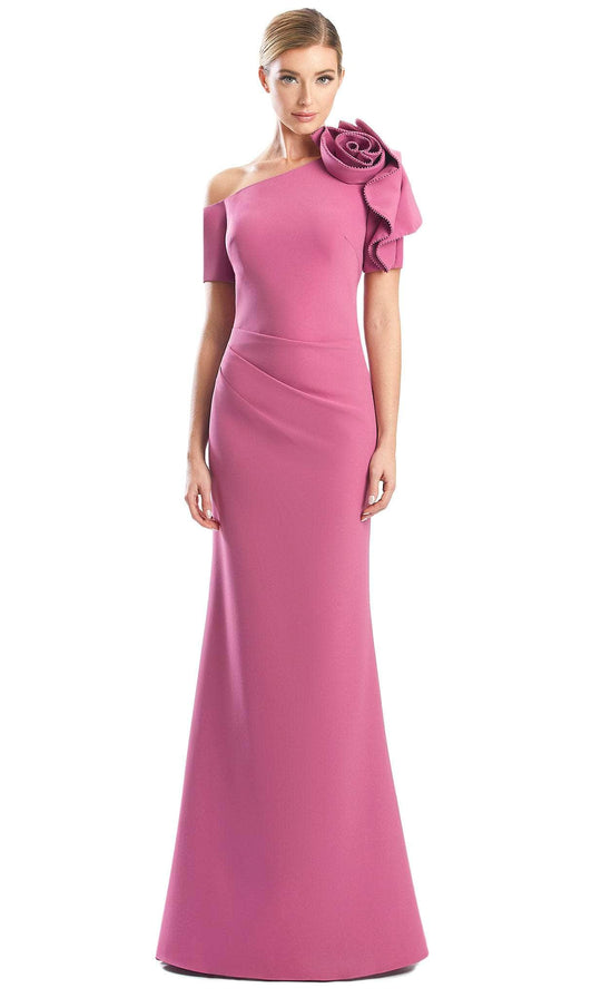 Alexander by Daymor 1762S23 - Rose-Detailed Asymmetrical Formal Gown