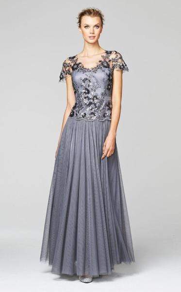 Alexander by Daymor 252 Lace Floral V-Neck Long Dress - 1 pc Sterling Grey In Size 12 Available CCSALE 12 / Sterling Grey