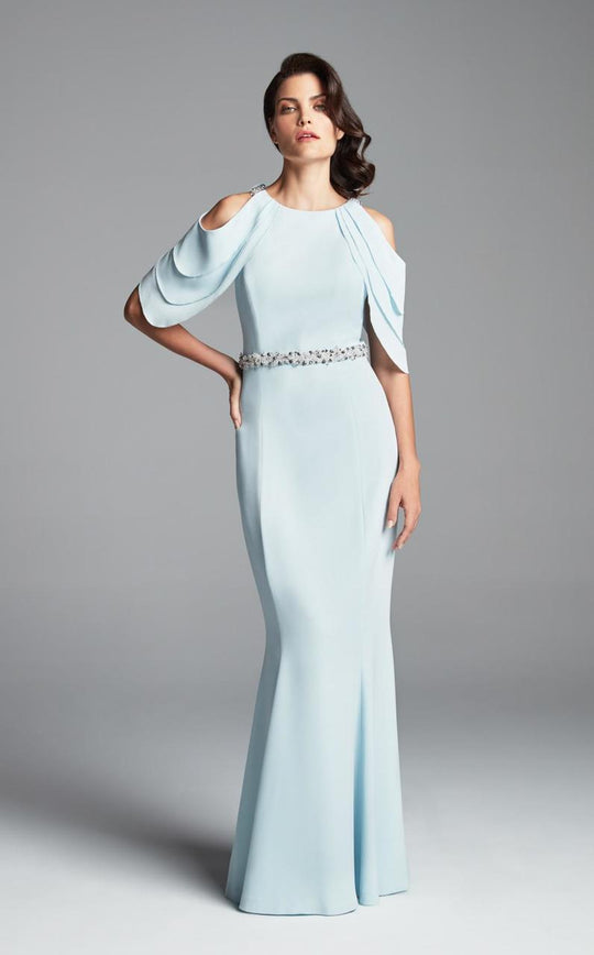 Alexander by Daymor 350 Cutaway Draped Cold Shoulder Long Sheath Gown