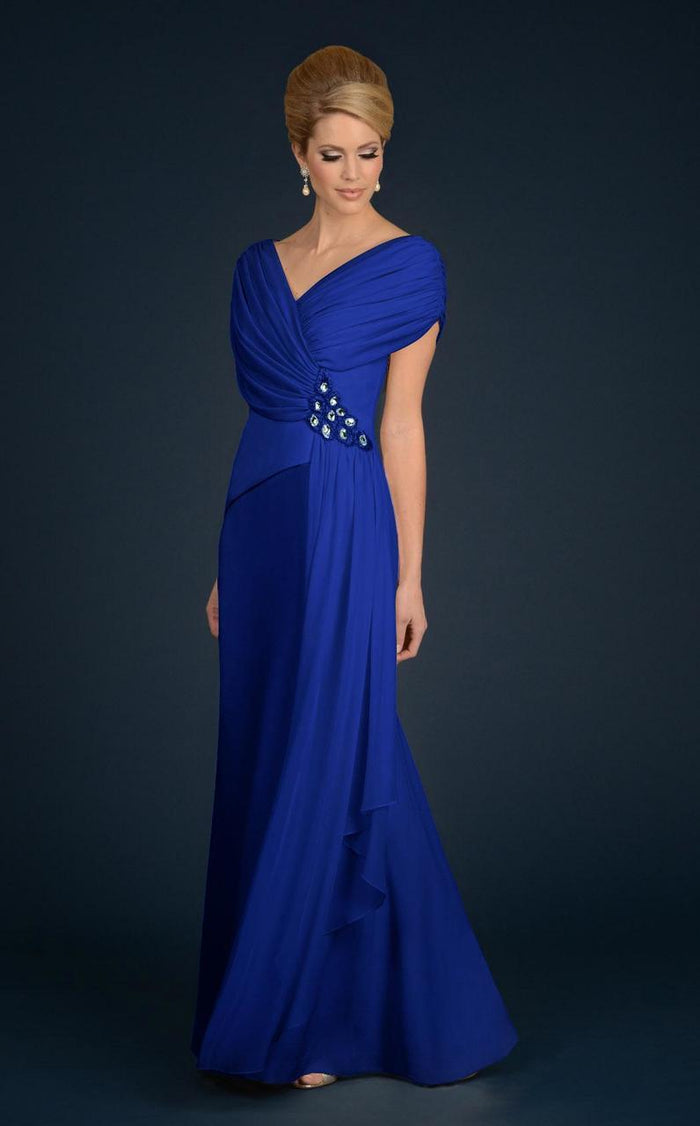 Alexander by Daymor - 701 V-Neck A-Line Gown Mother of the Bride Dresses 2 / Sapphire