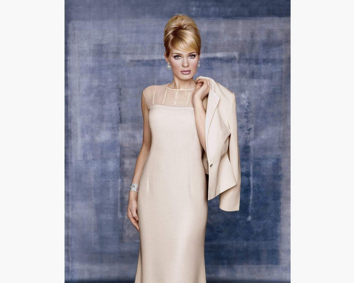 Alexander by Daymor - 702105 Classy Sheer Beaded Sheath Dress With Jacket Mother of the Bride Dresses 2 / Petal