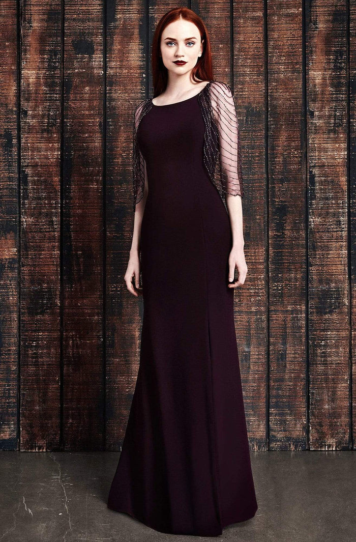 Alexander by Daymor - 861 Embellished Cape Fitted Evening Dress Mother of the Bride Dresses 2 / Aubergine