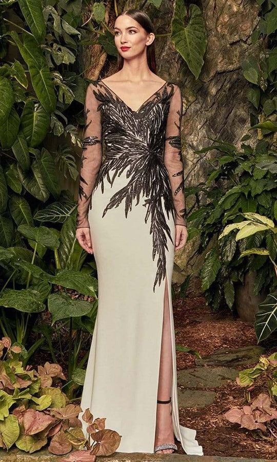 Alexander by Daymor - 960 Illusion Sleeves Sequin Lace Applique Sheath Gown