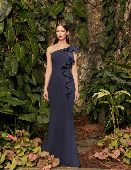 Alexander by Daymor - 992 Ruffled Asymmetric Trumpet Dress