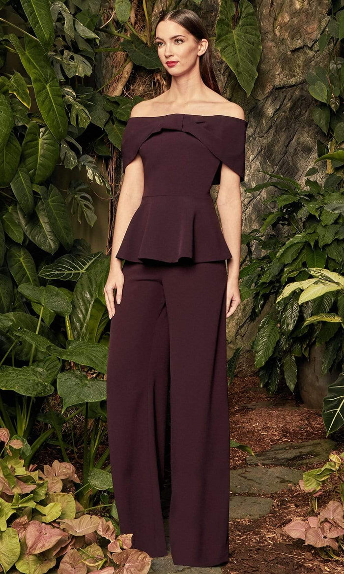 Alexander by Daymor Bowed Off-Shoulder Pantsuit with Peplum 990B - 1 pc Aubergine In Size 8 Available CCSALE 8 / Aubergine