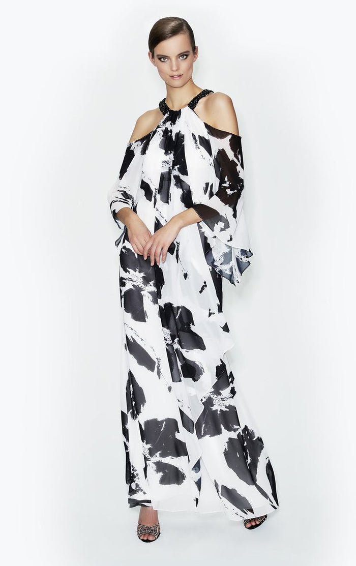 Alexander by Daymor Contrasting Cold Shoulder Floral Dress 580 - 1 pc Black/White In Size 8 Available CCSALE 8 / Black/White