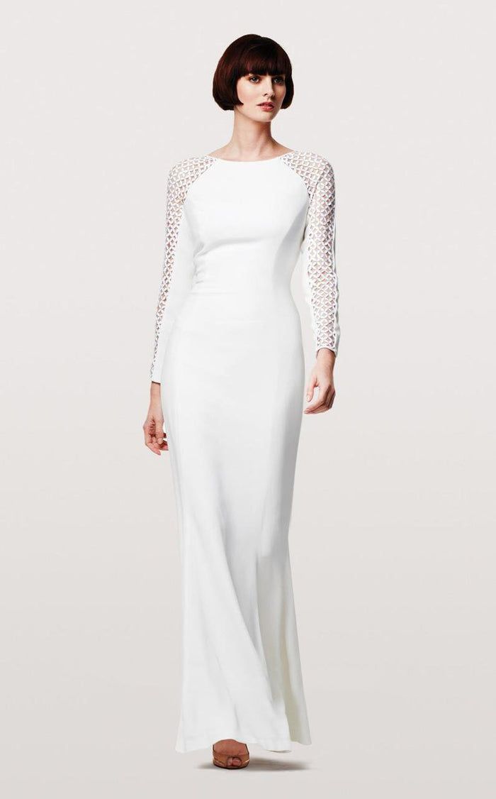 Alexander by Daymor - Dazzling Diamond Sleeved Evening Dress 161 Mother of the Bride Dresses 4 / Soft White