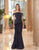 Alexander by Daymor Long Off-Shoulder Ruffled Trumpet Gown 1060 - 1 pc Navy In Size 8 Available CCSALE 8 / Navy