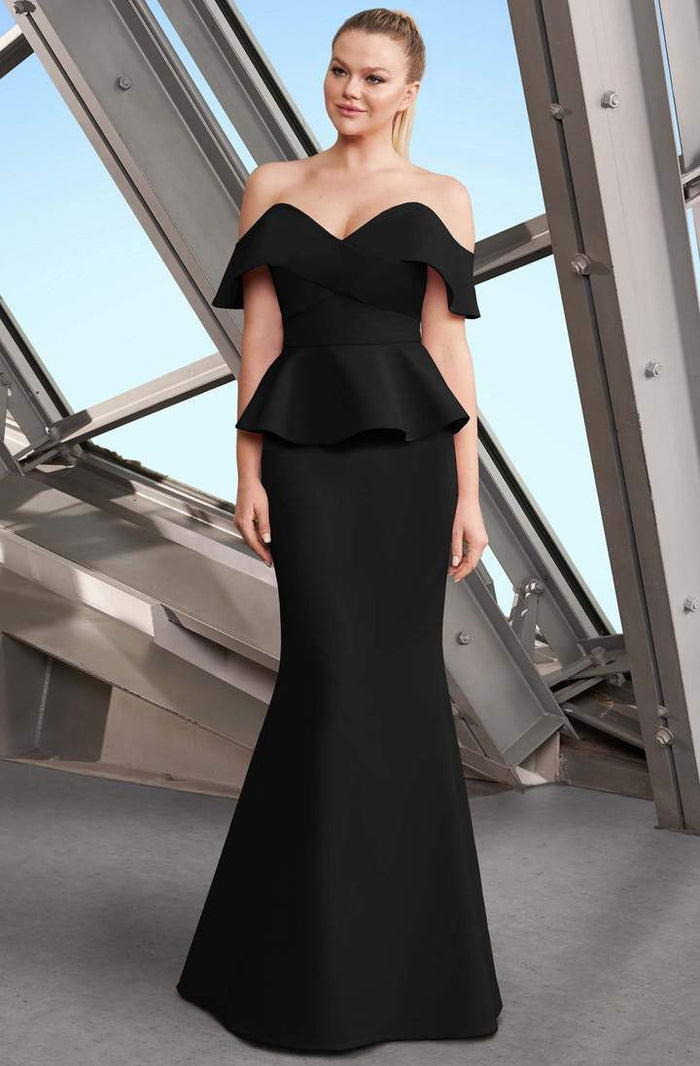 Alexander by Daymor - Off-Shoulder Trumpet Dress With Peplum 1151 - 2 pc Black In Size 8 and 16 Available CCSALE 16 / Black