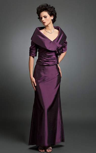 Alexander by Daymor Ruched Bodice Wide Neckline Long Gown 232 - 1 pc Berry in Size 4 Available CCSALE 4 / Berry