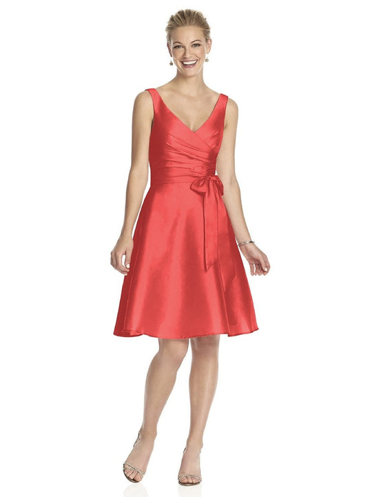 Alfred Sung - D624 Pleated Surplice V-Neck A-Line Dress CCSALE 12 / Firecracker
