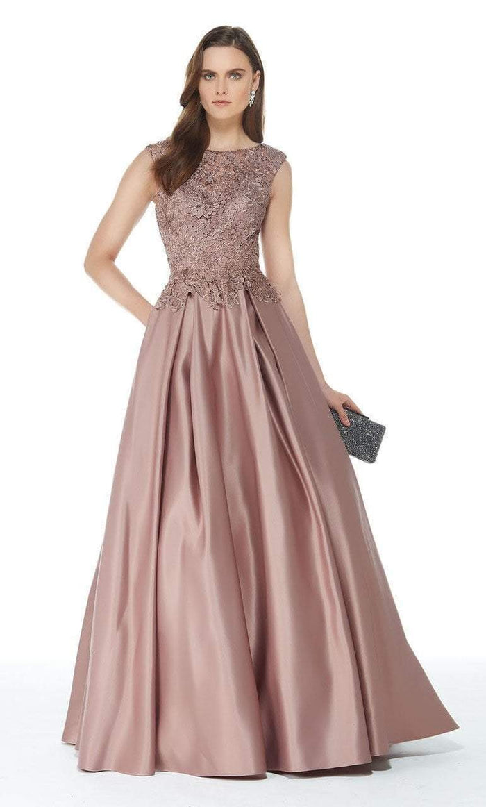 Alyce Paris - 27010 Beaded Lace Top Satin Pleated Ballgown - 1 pc Burgundy in Size 12 Available CCSALE 24 / Rose Taupe