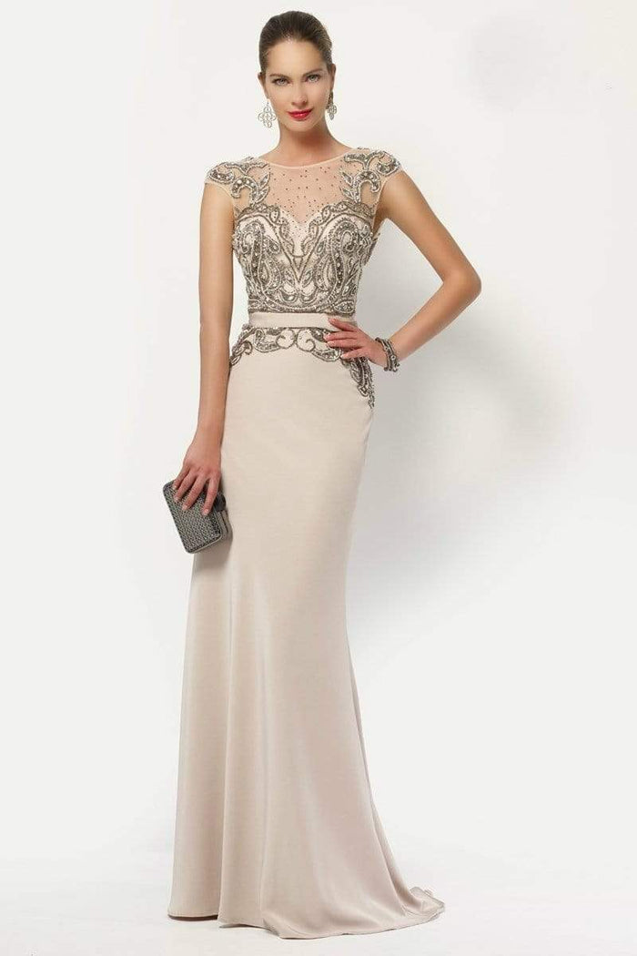 Alyce Paris - 27109 Beaded Illusion Evening Dress - 1 pc Light Taupe in size 14 Available CCSALE 14 / Light Taupe