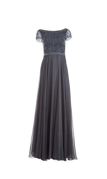 Alyce Paris - 27191 Embellished Short Illusion Sleeve A-Line Evening Dress - 1 pc Slate Grey In Size 10 Available CCSALE 10 / Slate Grey