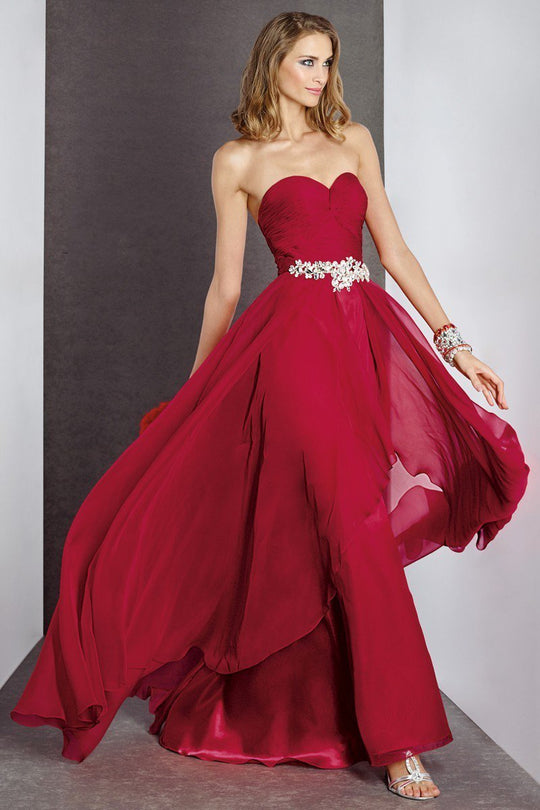 Alyce Paris 35738 Strapless Sweetheart Ruched Bodice Chiffon Gown CCSALE 0 / Vermillion