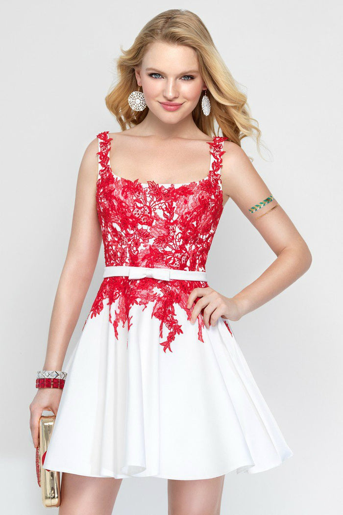 Alyce Paris -3689  Lace Embellished Bodice Strapless A-Line Dress - 1 Pc. Diamond White Red in size 000 Available CCSALE 000 / Diamond White Red