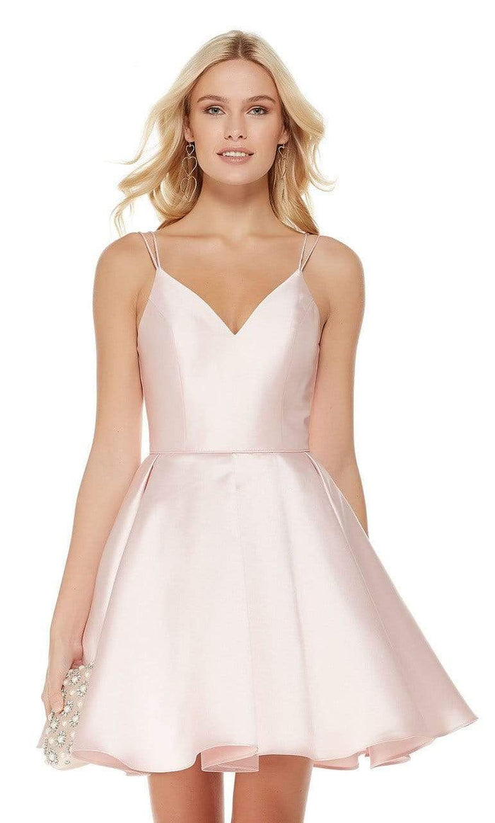 Alyce Paris - 3764 V Neckline Mikado Fit and Flare Cocktail Dress Cocktail Dresses 00 / French Pink