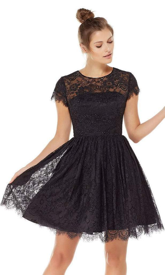 Alyce Paris - 3792 Fit and Flare Lace Overlay Cocktail Dress - 1 pc Black In Size 12 Available CCSALE 12 / Black