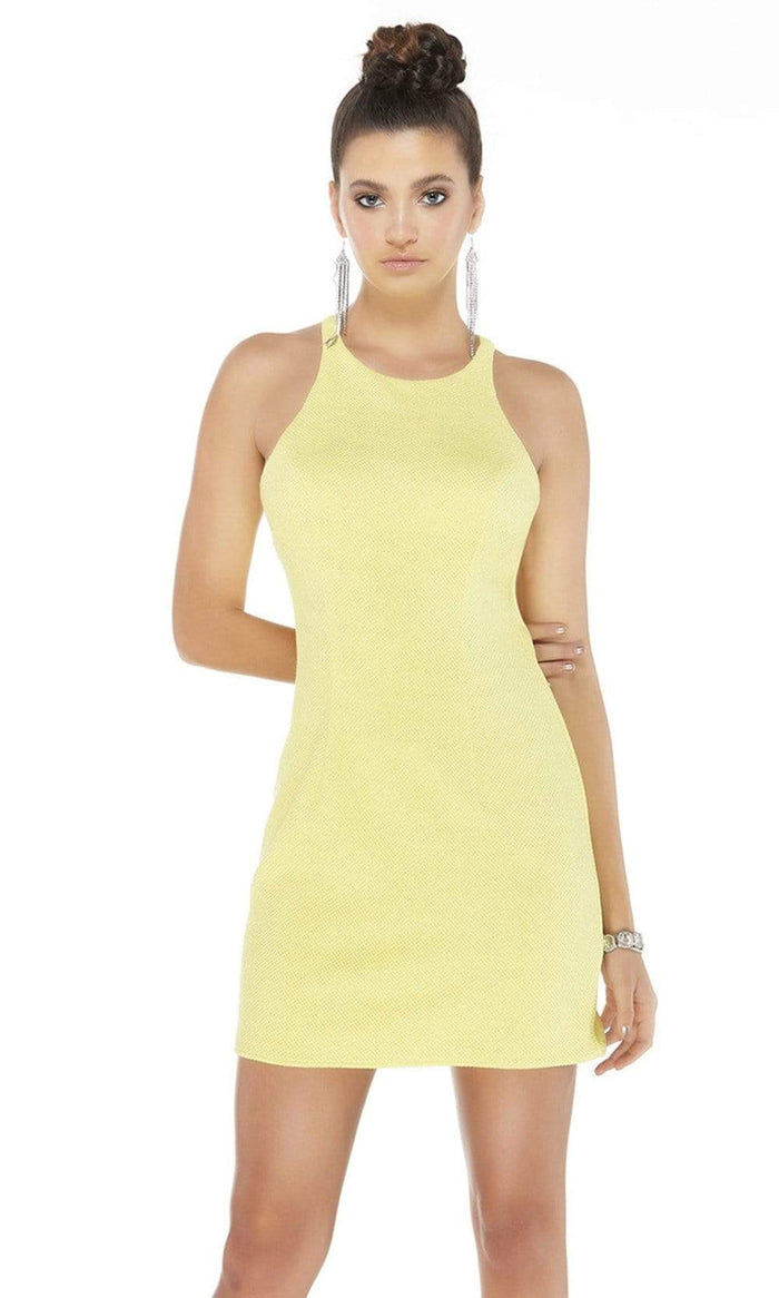 Alyce Paris - 4289 Keyhole Cutout Back Glitter Dress Homecoming Dresses 000 / Lemon Drop