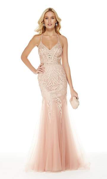 Alyce Paris - 5016 Lace V Neck Tulle Trumpet Gown - 1 pc French Pink In Size 6 Available CCSALE 6 / French Pink