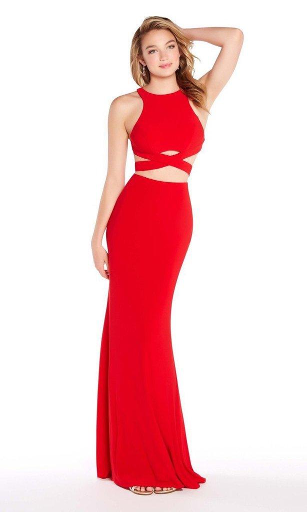 Alyce Paris - 60003 Two-Piece Fitted Crisscross Strap Long Sheath Gown CCSALE 0 / Red