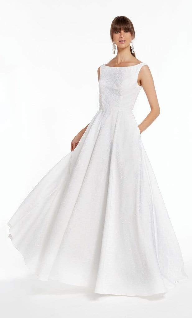 Alyce Paris - 60339 Sleeveless Bateau Neck Flowy Jacquard A-line Dress - 1 pc Diamond White In Size 4 Available CCSALE 4 / Diamond White