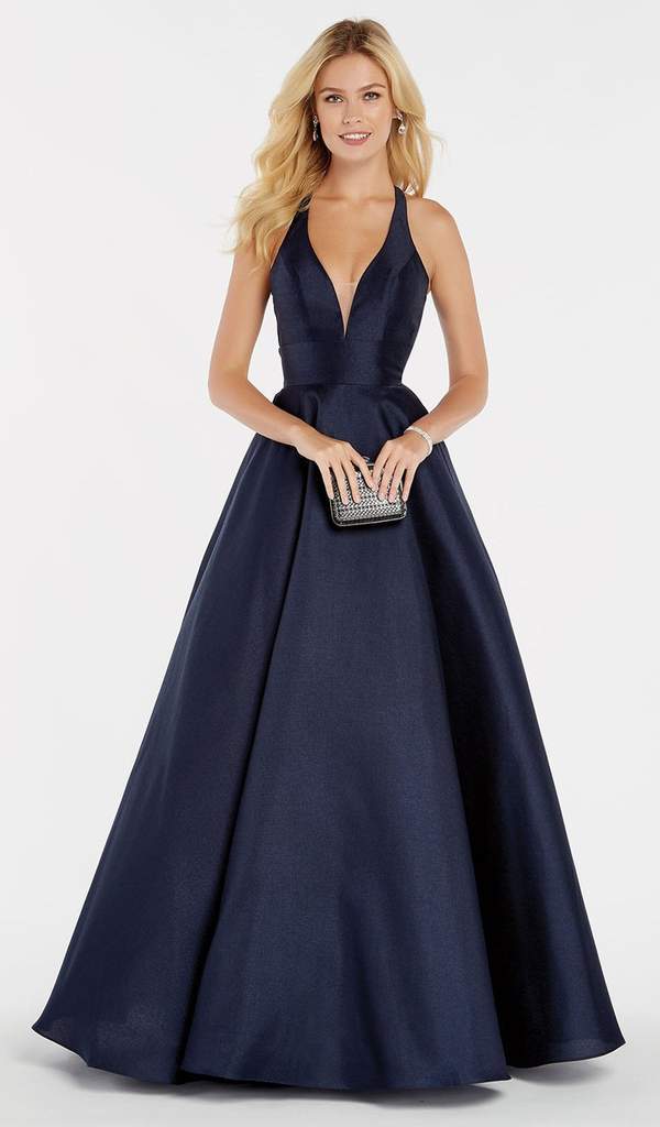 Alyce Paris - 60393 Halter Neck Silk Shantung A-Line Prom Gown - 1 pc Navy In Size 8 Available CCSALE 8 / Navy