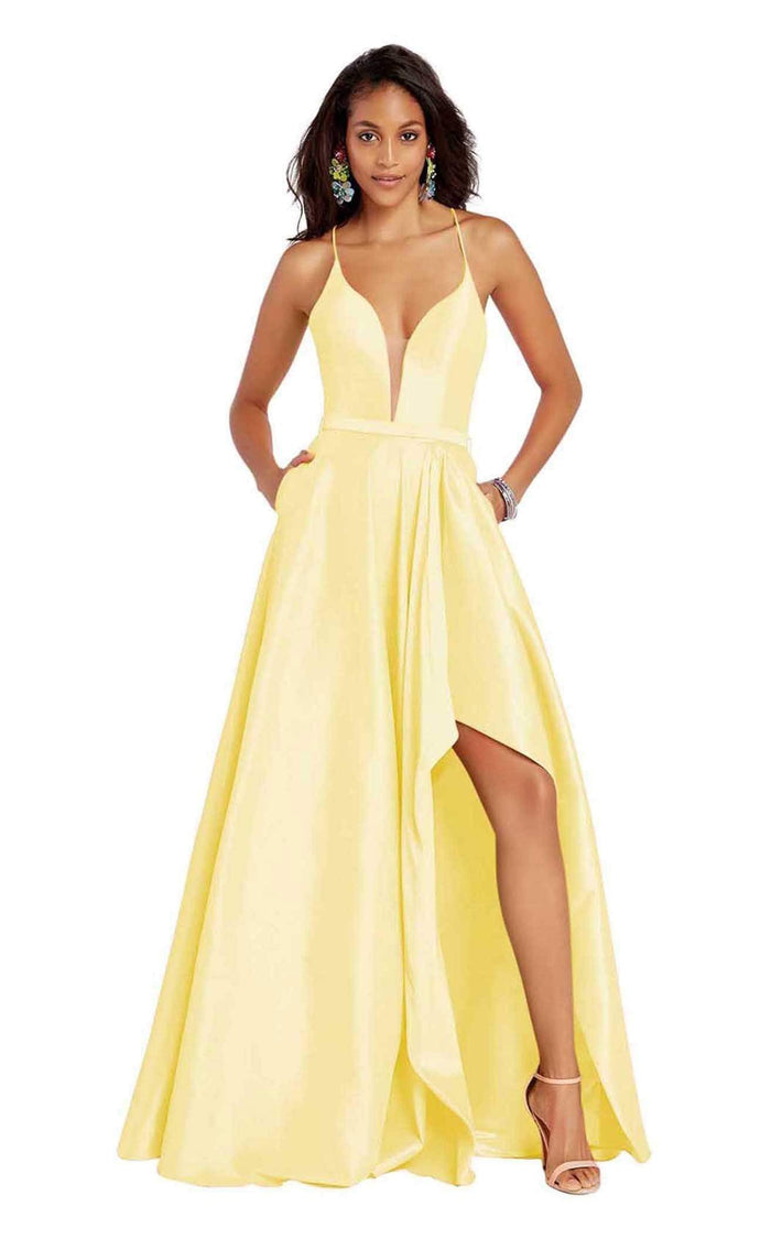 Alyce Paris - 60394 Sheer Plunging Neck Strappy Back High-Low Taffeta Gown - 1 pc Yellow In Size 10 Available CCSALE 10 / Yellow