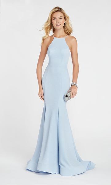 Alyce Paris - 60551 Halter Fitted Glitter Jersey Mermaid Evening Dress CCSALE 8 / Glacier Blue
