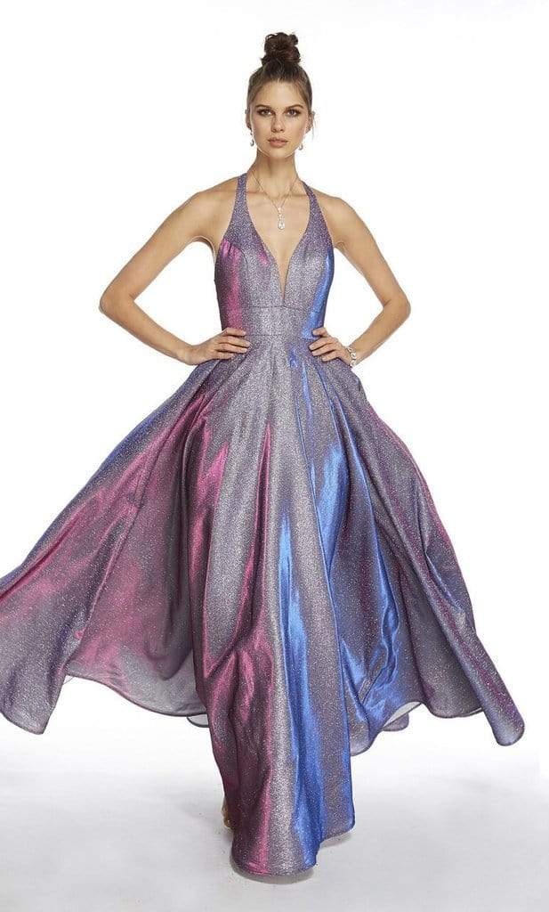 Alyce Paris - 60568 Halter Neck Cutout Back Iridiscent Taffeta Evening Gown - 1 pc Blueberry In Size 2 Available CCSALE 2 / Blueberry
