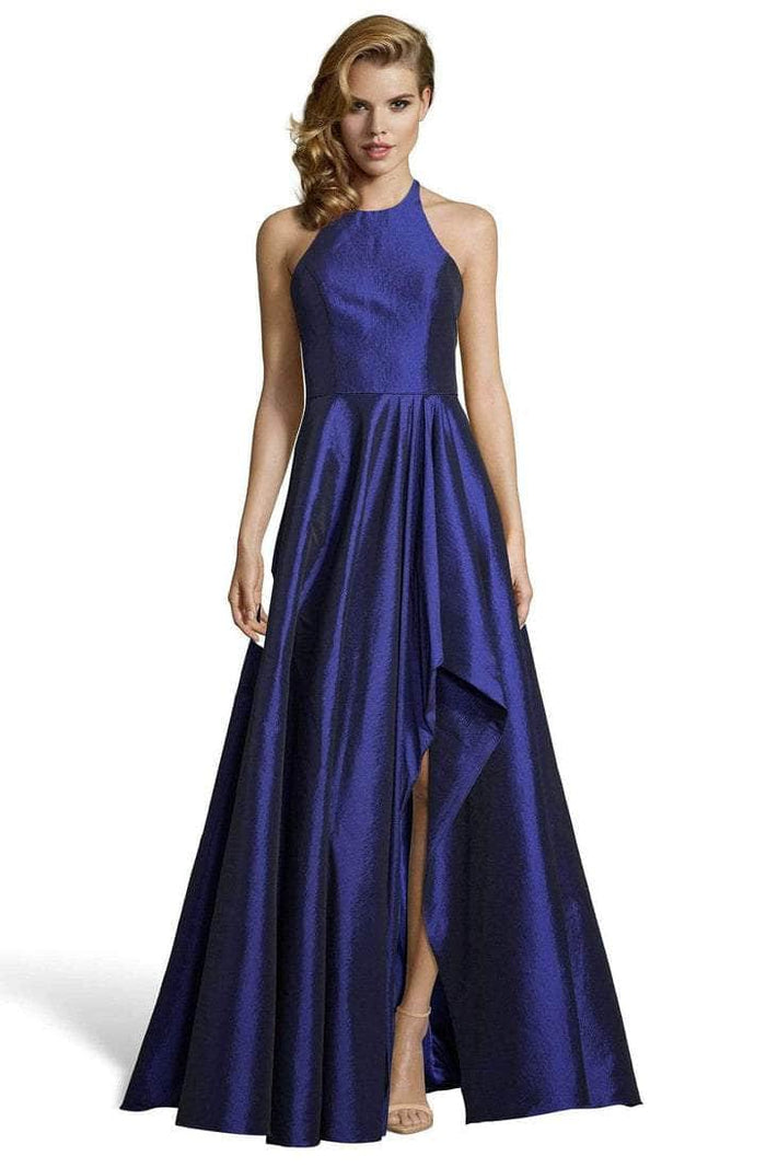 Alyce Paris - 60713 Halter Neck Mid-Open Back Shimmer High Low Gown - 1 pc Navy In Size 4 Available CCSALE 4 / Navy