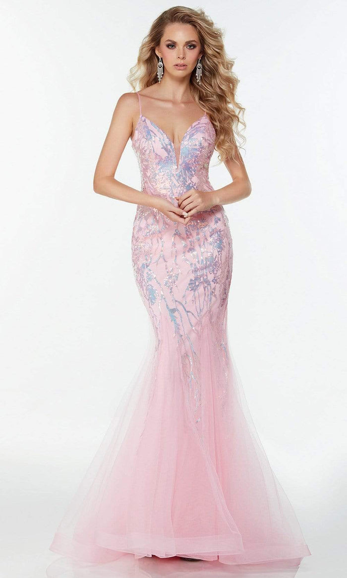 Alyce Paris - 61086 Floral Sequin Gown Special Occasion Dress 000 / Pink