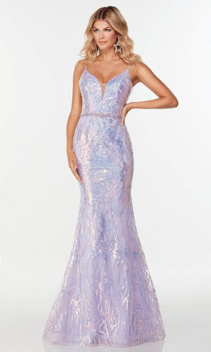 Alyce Paris - 61090 Sequin Embellished Trumpet Long Gown Prom Dresses 000 / Light Orchid