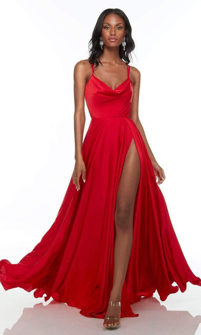 Alyce Paris - 61139 Cow Style High Slit Gown Special Occasion Dress 000 / Red