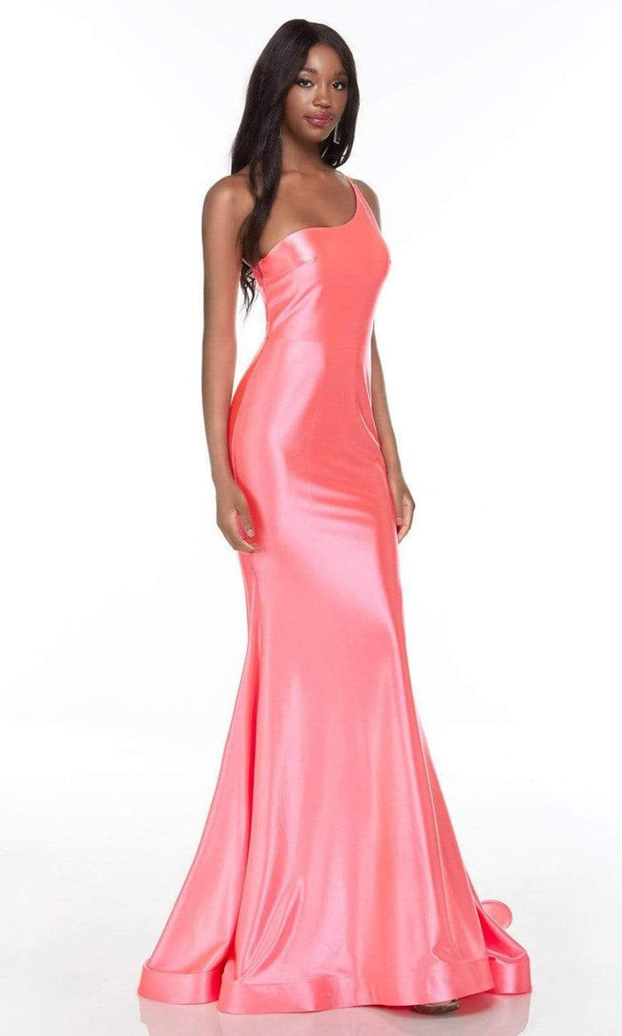 Alyce Paris - 61171 Asymmetrical Bodice Gown Special Occasion Dress 000 / Neon Pink
