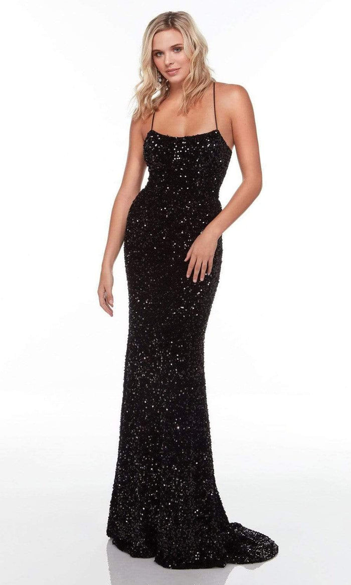 Alyce Paris - 61181 Spaghetti Strap Sequin Gown Special Occasion Dress 000 / Black