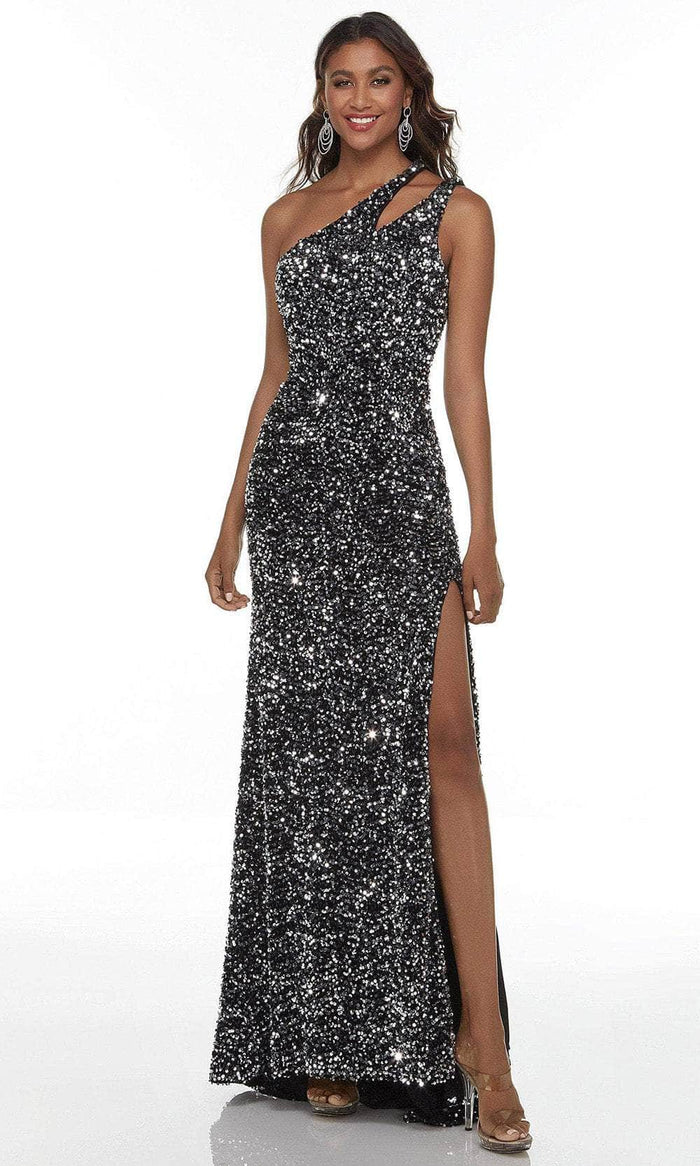 Alyce Paris 61183 - Asymmetrical Neck Formal Dress Special Occasion Dress 000 / Black-Silver