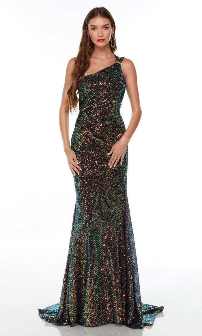 Alyce Paris - 61208 Asymmetric Cutout Back Long Gown Prom Dresses 000 / Dragon Scale